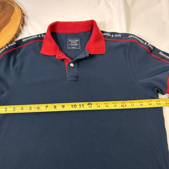 Abercrombie & Fitch Men's Polo short sleeve Navy Red shoulder branded Size Large - Picture 6 of 7